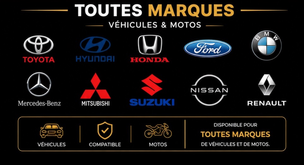 Marques compatibles : Toyota, Hyundai, Honda, Ford, BMW, Mercedes-Benz, Mitsubishi, Suzuki, Nissan, Renault
